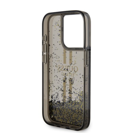 Husa pentru iPhone 15 Pro - Guess Liquid Glitter Gold Stripes (GUHCP15LLFCSEGK) - Black