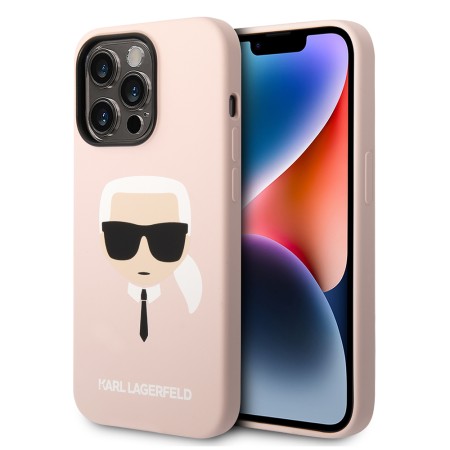 Husa pentru iPhone 14 Pro Max - Karl Lagerfeld Silicone MagSafe (KLHMP14XSLKHLP) - Light Pink Karls Head