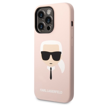 Husa pentru iPhone 14 Pro Max - Karl Lagerfeld Silicone MagSafe (KLHMP14XSLKHLP) - Light Pink Karls Head