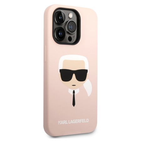 Husa pentru iPhone 14 Pro Max - Karl Lagerfeld Silicone MagSafe (KLHMP14XSLKHLP) - Light Pink Karls Head