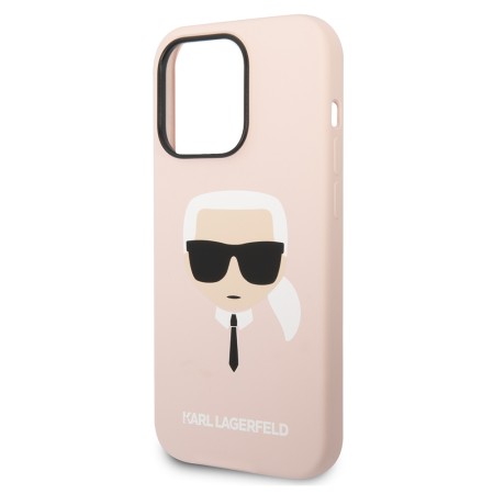 Husa pentru iPhone 14 Pro Max - Karl Lagerfeld Silicone MagSafe (KLHMP14XSLKHLP) - Light Pink Karls Head