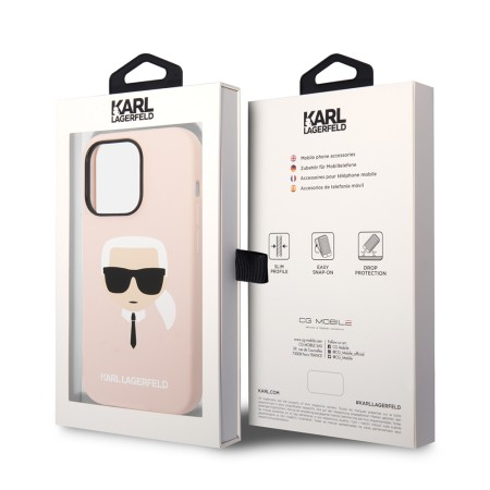 Husa pentru iPhone 14 Pro Max - Karl Lagerfeld Silicone MagSafe (KLHMP14XSLKHLP) - Light Pink Karls Head