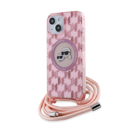 Husa pentru iPhone 15 / iPhone 14 / iPhone 13 - Karl Lagerfeld IML Crossbody MagSafe (KLHMP15SHCKCKLCP) - Pink Mono KarlandChoupette Head