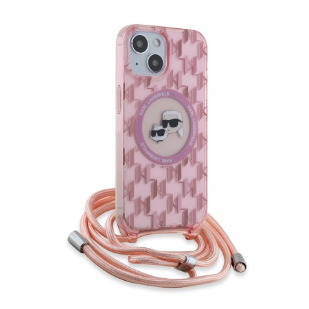 Husa pentru iPhone 15 / iPhone 14 / iPhone 13 - Karl Lagerfeld IML Crossbody MagSafe (KLHMP15SHCKCKLCP) - Pink Mono KarlandChoupette Head