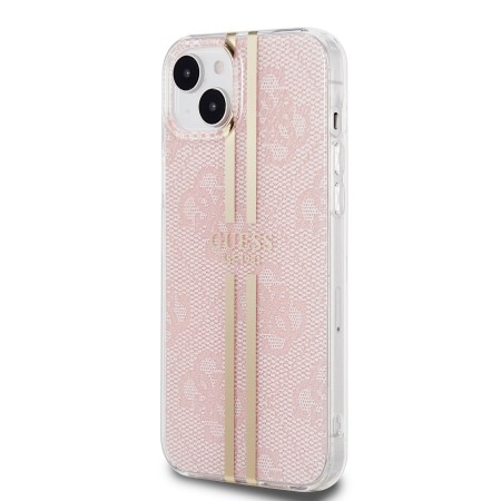 Husa pentru iPhone 15 Plus / iPhone 14 Plus - Guess Hardcase IML 4G Gold Stripe (GUHCP15MH4PSEGP) - Pink