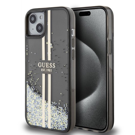 Husa pentru iPhone 15 Plus / iPhone 14 Plus - Glitter Liquid Glitter Gold Stripes (GUHCP15MLFCSEGK) - Black