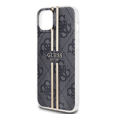 Husa pentru iPhone 15 Plus / iPhone 14 Plus - Guess Hardcase IML 4G Gold Stripe (GUHCP15MH4PSEGK) - Black