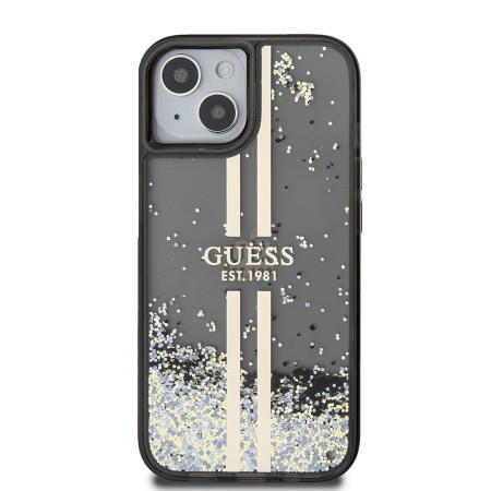 Husa pentru iPhone 15 / iPhone 14 / iPhone 13 - Guess Liquid Glitter Gold Stripes (GUHCP15SLFCSEGK) - Black