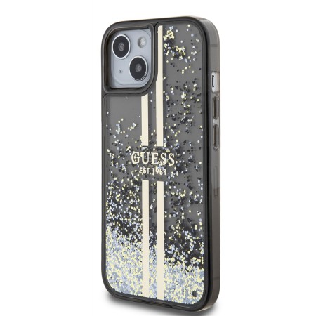 Husa pentru iPhone 15 / iPhone 14 / iPhone 13 - Guess Liquid Glitter Gold Stripes (GUHCP15SLFCSEGK) - Black