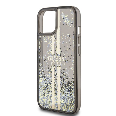 Husa pentru iPhone 15 / iPhone 14 / iPhone 13 - Guess Liquid Glitter Gold Stripes (GUHCP15SLFCSEGK) - Black