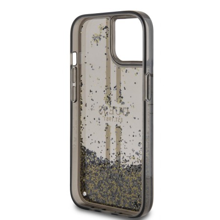 Husa pentru iPhone 15 / iPhone 14 / iPhone 13 - Guess Liquid Glitter Gold Stripes (GUHCP15SLFCSEGK) - Black