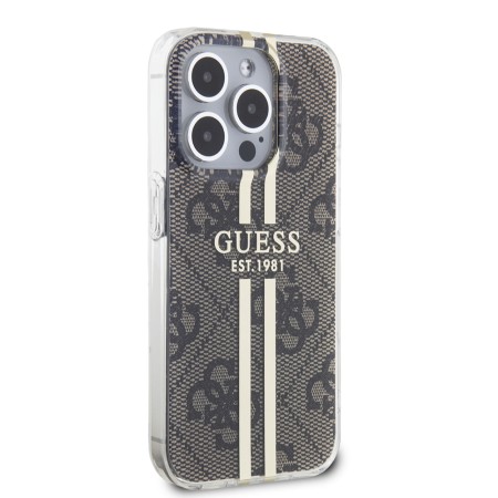 Husa pentru iPhone 15 Pro Max - Guess Hardcase IML 4G Gold Stripe (GUHCP15XH4PSEGW) - Brown