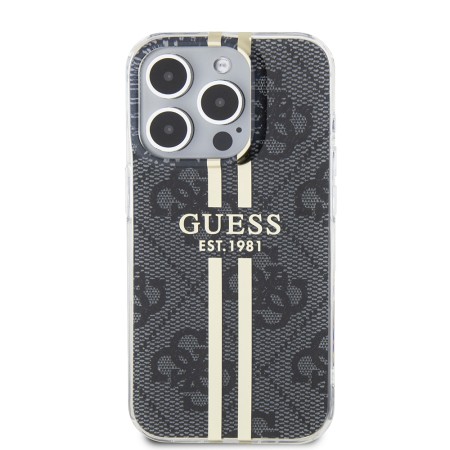 Husa pentru iPhone 15 Pro - Guess Hardcase IML 4G Gold Stripe (GUHCP15LH4PSEGK) - Black