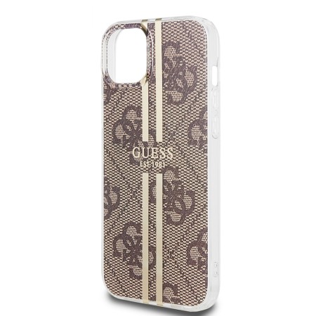 Husa pentru iPhone 15 / iPhone 14 / iPhone 13 - Guess Hardcase IML 4G Gold Stripe (GUHCP15SH4PSEGW) - Brown