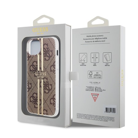 Husa pentru iPhone 15 / iPhone 14 / iPhone 13 - Guess Hardcase IML 4G Gold Stripe (GUHCP15SH4PSEGW) - Brown