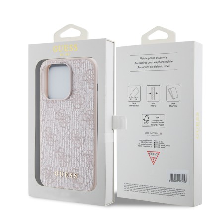 Husa pentru iPhone 15 Pro - Guess Hardcase 4G Metal Gold Logo (GUHCP15LG4GFPI) - Pink