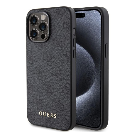 Husa pentru iPhone 15 Pro - Guess Hardcase 4G Metal Gold Logo (GUHCP15LG4GFGR) - Grey