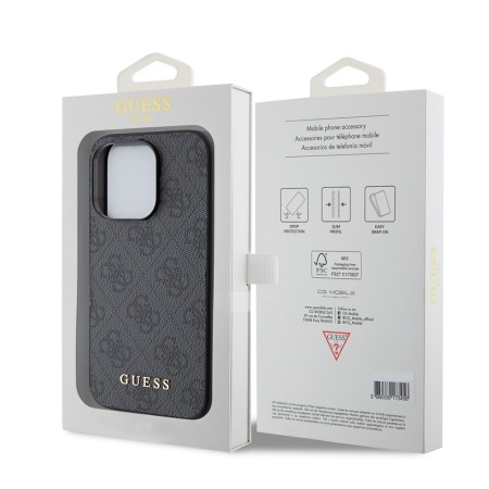 Husa pentru iPhone 15 Pro - Guess Hardcase 4G Metal Gold Logo (GUHCP15LG4GFGR) - Grey