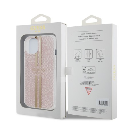 Husa pentru iPhone 15 / iPhone 14 / iPhone 13 - Guess Hardcase IML 4G Gold Stripe (GUHCP15SH4PSEGP) - Pink