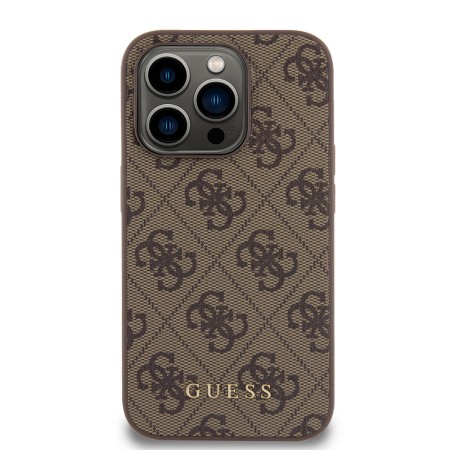 Husa pentru iPhone 15 Pro - Guess Hardcase 4G Metal Gold Logo (GUHCP15LG4GFBR) - Brown