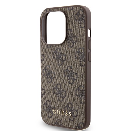 Husa pentru iPhone 15 Pro - Guess Hardcase 4G Metal Gold Logo (GUHCP15LG4GFBR) - Brown