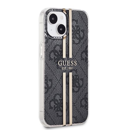 Husa pentru iPhone 15 / iPhone 14 / iPhone 13 - Guess Hardcase IML 4G Gold Stripe (GUHCP15SH4PSEGK) - Black