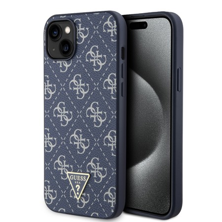 Husa pentru iPhone 15 Plus / iPhone 14 Plus - Guess Hardcase 4G Triangle Metal Logo (GUHCP15MPG4GPB) - Blue