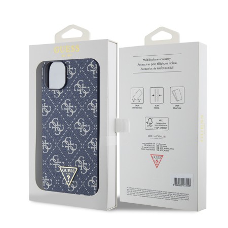 Husa pentru iPhone 15 Plus / iPhone 14 Plus - Guess Hardcase 4G Triangle Metal Logo (GUHCP15MPG4GPB) - Blue