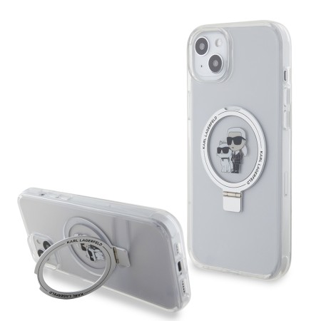 Husa pentru iPhone 15 Plus / 14 Plus - Karl Lagerfeld Hardcase Ring Stand MagSafe (KLHMP15MHMRSKCH) - White KarlandChoupette