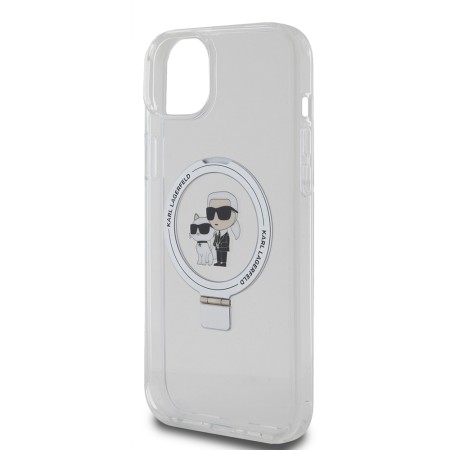 Husa pentru iPhone 15 Plus / 14 Plus - Karl Lagerfeld Hardcase Ring Stand MagSafe (KLHMP15MHMRSKCH) - White KarlandChoupette