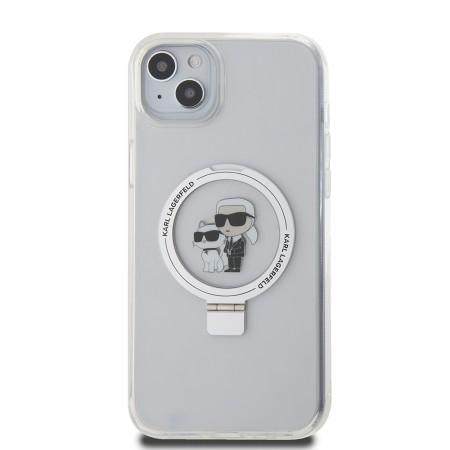 Husa pentru iPhone 15 Plus / 14 Plus - Karl Lagerfeld Hardcase Ring Stand MagSafe (KLHMP15MHMRSKCH) - White KarlandChoupette