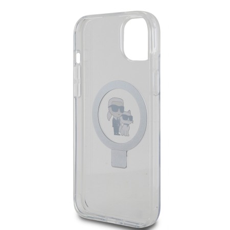 Husa pentru iPhone 15 Plus / 14 Plus - Karl Lagerfeld Hardcase Ring Stand MagSafe (KLHMP15MHMRSKCH) - White KarlandChoupette