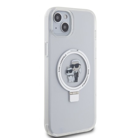 Husa pentru iPhone 15 Plus / 14 Plus - Karl Lagerfeld Hardcase Ring Stand MagSafe (KLHMP15MHMRSKCH) - White KarlandChoupette