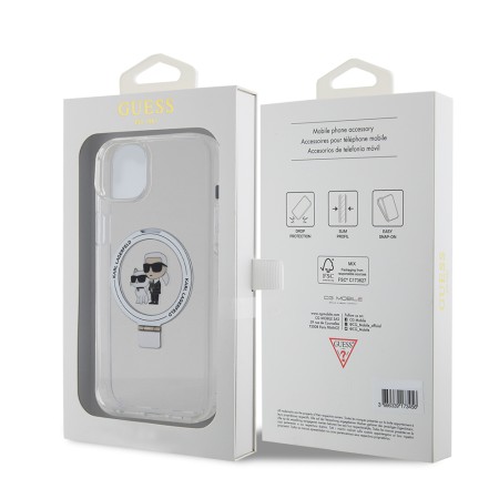 Husa pentru iPhone 15 Plus / 14 Plus - Karl Lagerfeld Hardcase Ring Stand MagSafe (KLHMP15MHMRSKCH) - White KarlandChoupette