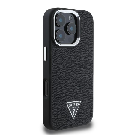 Husa pentru iPhone 16 Pro - Guess Grained Triangle MagSafe (GUHMP16LPGTSPSK) - Black