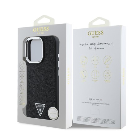 Husa pentru iPhone 16 Pro - Guess Grained Triangle MagSafe (GUHMP16LPGTSPSK) - Black