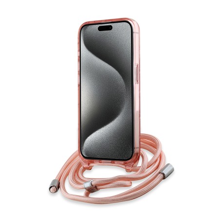 Husa pentru iPhone 15 Pro - Karl Lagerfeld IML Crossbody MagSafe (KLHMP15LHCKCKLCP) - Pink Monogram KarlandChoupette Head