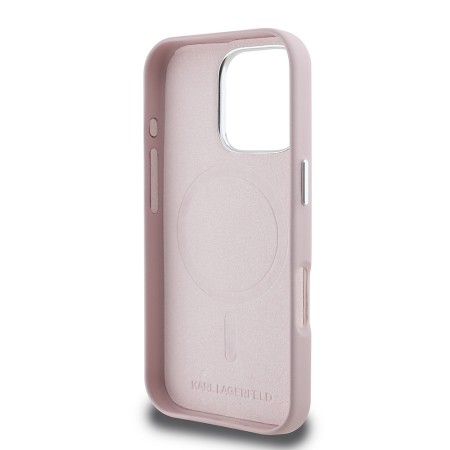 Husa iPhone 16 Pro Max - Karl Lagerfeld Leather MagSafe (KLHMP16XPGMSRPP) - Pink FW Metal Plate