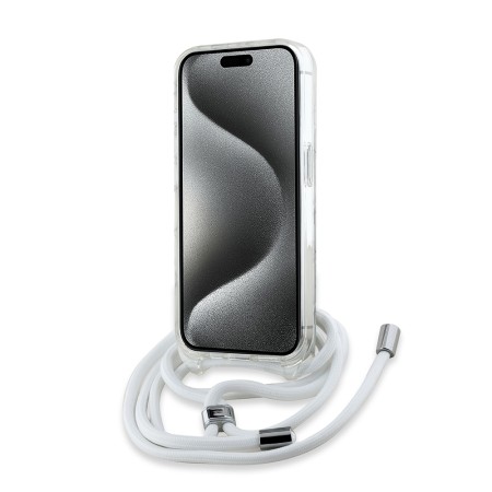 Husa pentru iPhone 15 Pro - Karl Lagerfeld IML Crossbody MagSafe (KLHMP15LHCKCKLCT) - Transparent Monogram KarlandChoupette Head