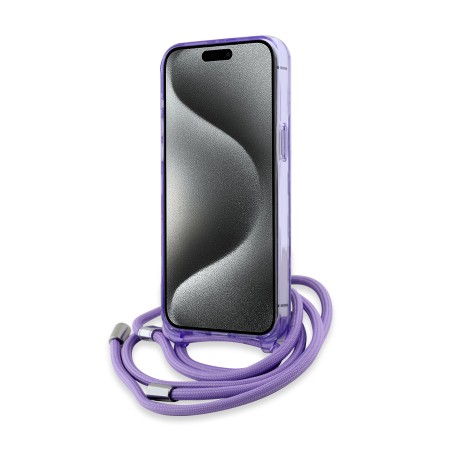 Husa pentru iPhone 15 Pro - Karl Lagerfeld IML Crossbody MagSafe (KLHMP15LHCKCKLCU) - Purple Monogram KarlandChoupette Head