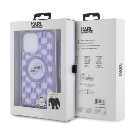 Husa pentru iPhone 15 Pro - Karl Lagerfeld IML Crossbody MagSafe (KLHMP15LHCKCKLCU) - Purple Monogram KarlandChoupette Head