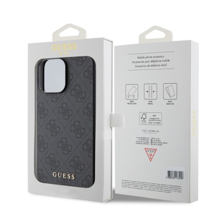 Husa pentru iPhone 15 Pro Max - Guess Hardcase 4GMetal Gold Logo (GUHCP15XG4GFGR) - Grey