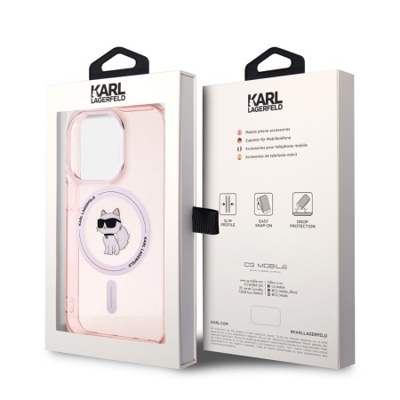 Husa pentru iPhone 15 Pro - Karl Lagerfeld IML MagSafe (KLHMP15LHFCCNOP) - Pink Choupette