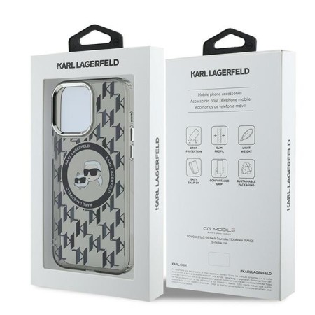 Husa pentru iPhone 15 Pro - Karl Lagerfeld IML MagSafe (KLHMP15LHMCKMHK) - Monogram KarlandChoupette Head