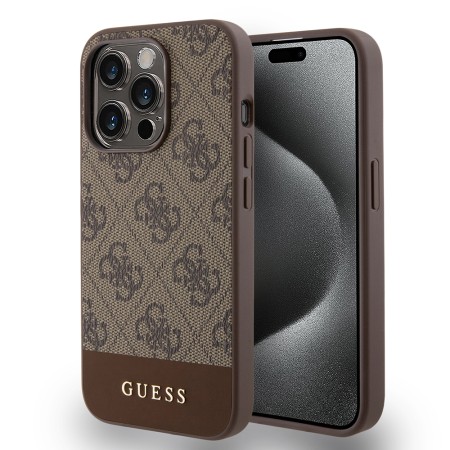 Husa pentru iPhone 15 Pro - Guess Hardcase 4G Stripe Collection (GUHCP15LG4GLBR) - Brown