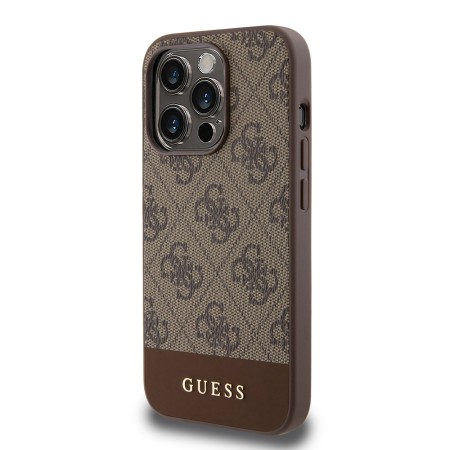 Husa pentru iPhone 15 Pro - Guess Hardcase 4G Stripe Collection (GUHCP15LG4GLBR) - Brown