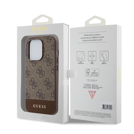 Husa pentru iPhone 15 Pro - Guess Hardcase 4G Stripe Collection (GUHCP15LG4GLBR) - Brown