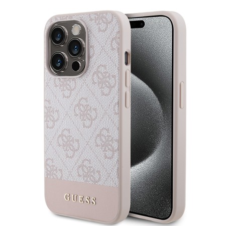 Husa pentru iPhone 15 Pro - Guess Hardcase 4G Stripe Collection (GUHCP15LG4GLPI) - Pink