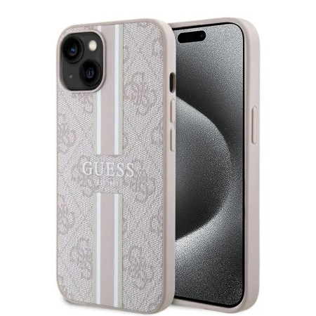 Husa pentru iPhone 15 / iPhone 14 / iPhone 13 - Guess Hardcase 4G Printed Stripes MagSafe (GUHMP15SP4RPSP) - Pink