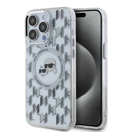 Husa pentru iPhone 15 Pro - Karl Lagerfeld IML MagSafe (KLHMP15LHMCKMHT) - Transparent Monogram KarlandChoupette Head